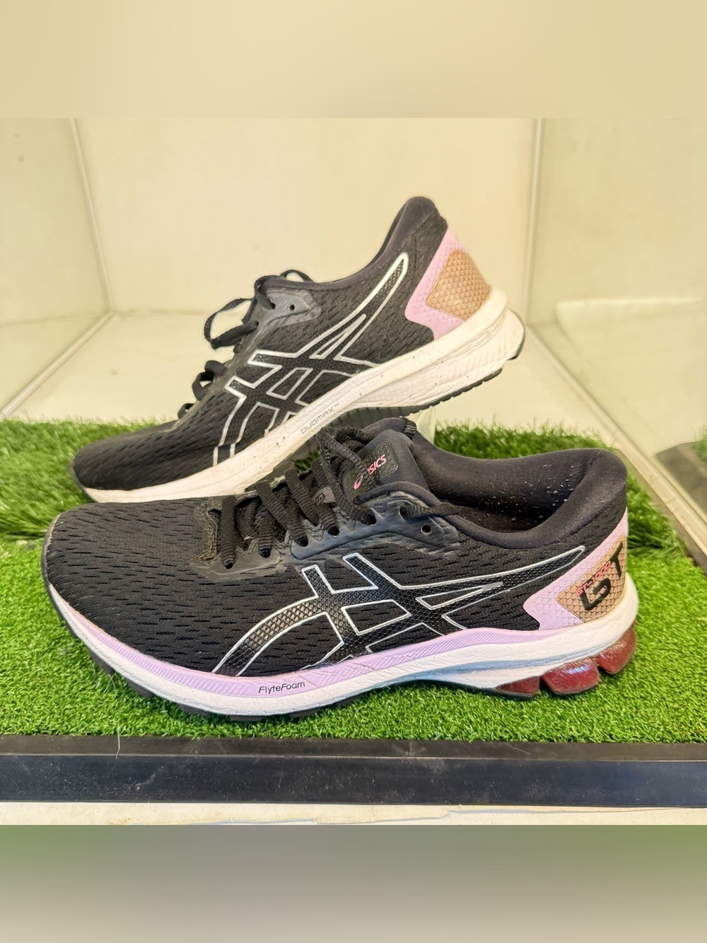 ASICS Black and Pink Women's Running Shoes with Cushioned Heel